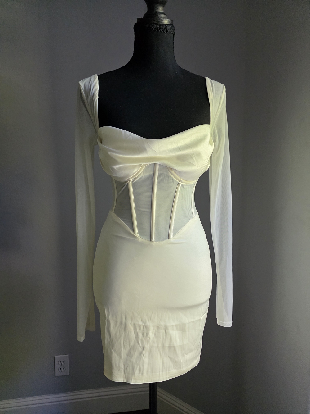 Oh Polly Ivory Mesh Corset Mini Dress